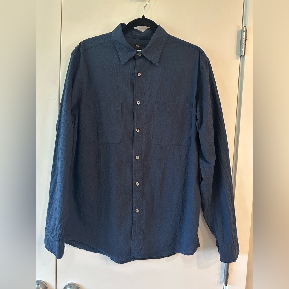 THEORY Navy Blue Button-Up Shirt